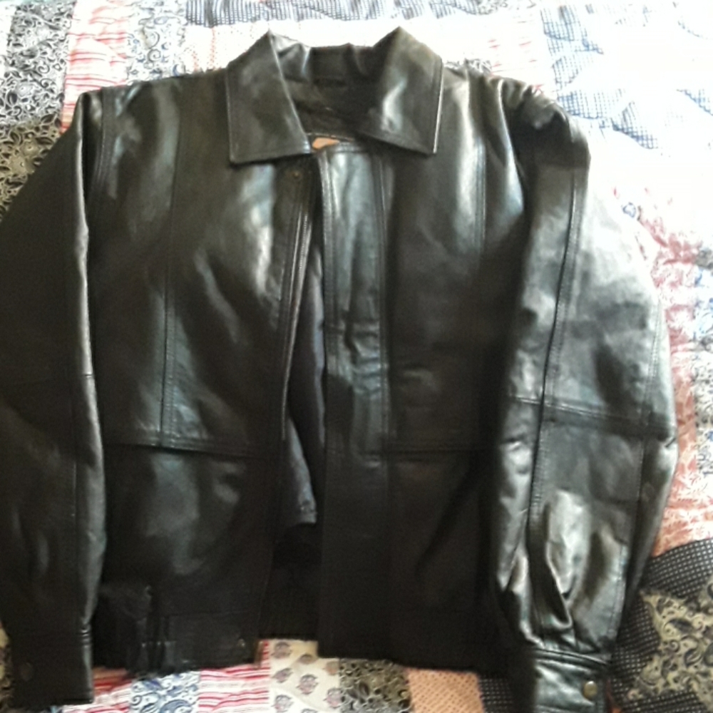 Nicky Jay black leather lined jacket size large
